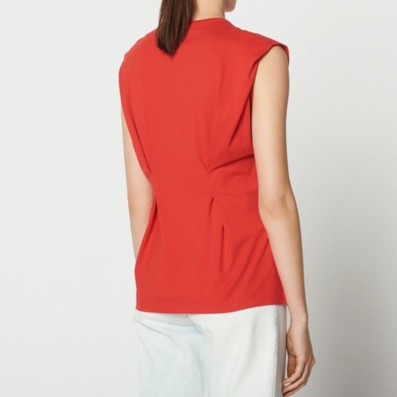 Sandro Red Front Tie Sleeveless Blouse Cotton - Picture 2 of 16